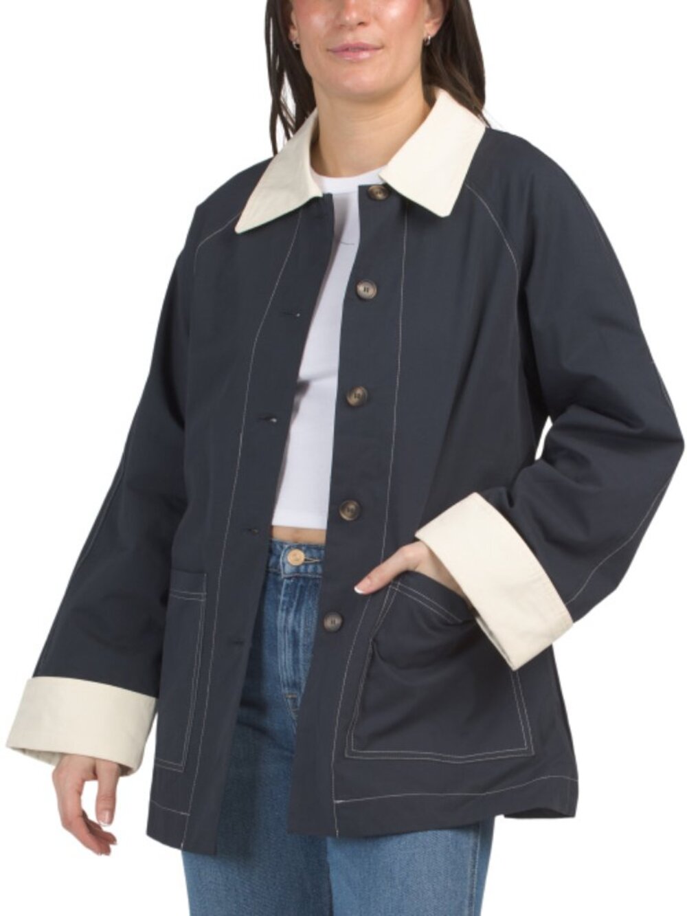 CALYPSO ST. BARTH Contrast Collar Belted Trench Coat